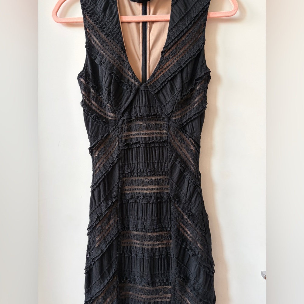 Cinq a Sept Kora Choker Dress Midi Black tan Lace bodycon Dress